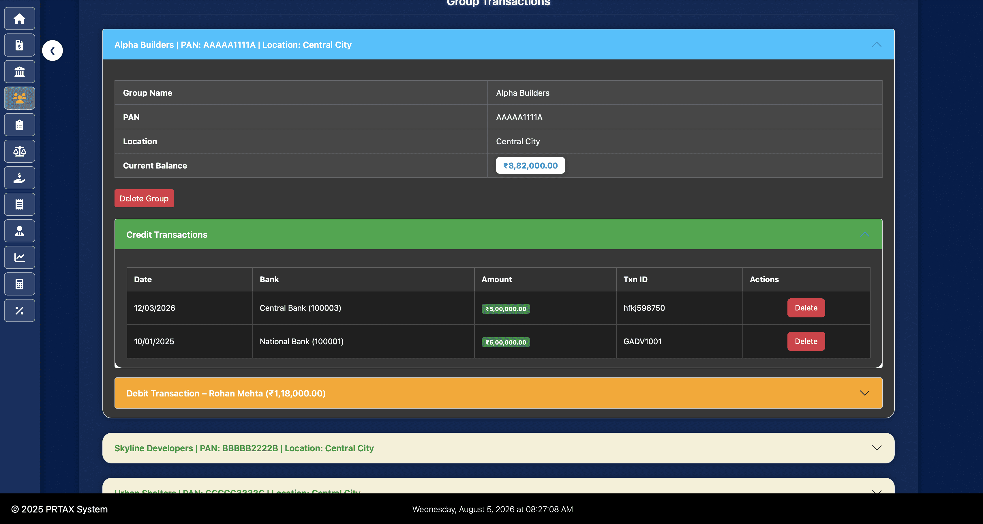 Group credit transactions in Property Tax Management System