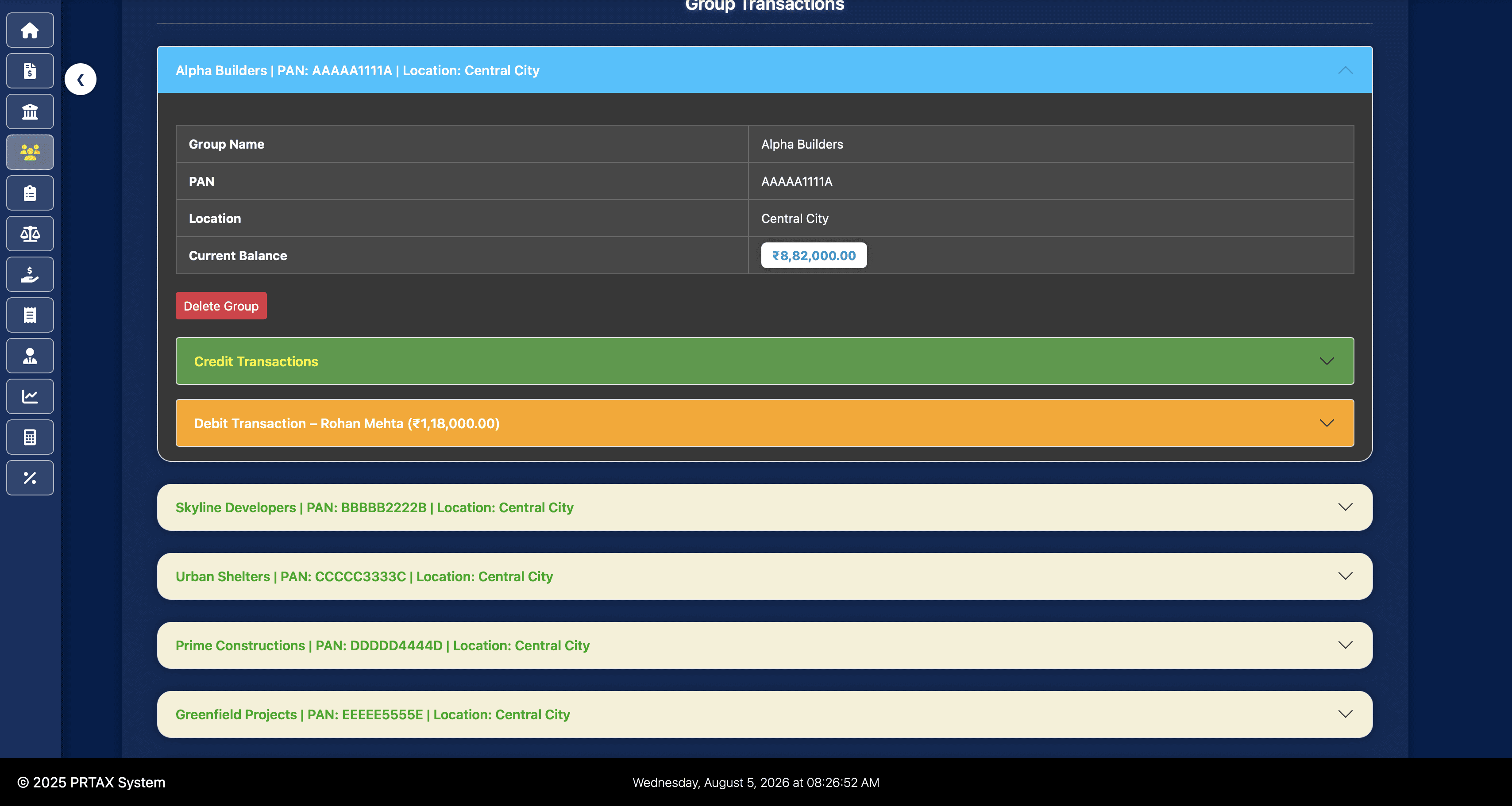 Individual builder ledger in Property Tax Management System