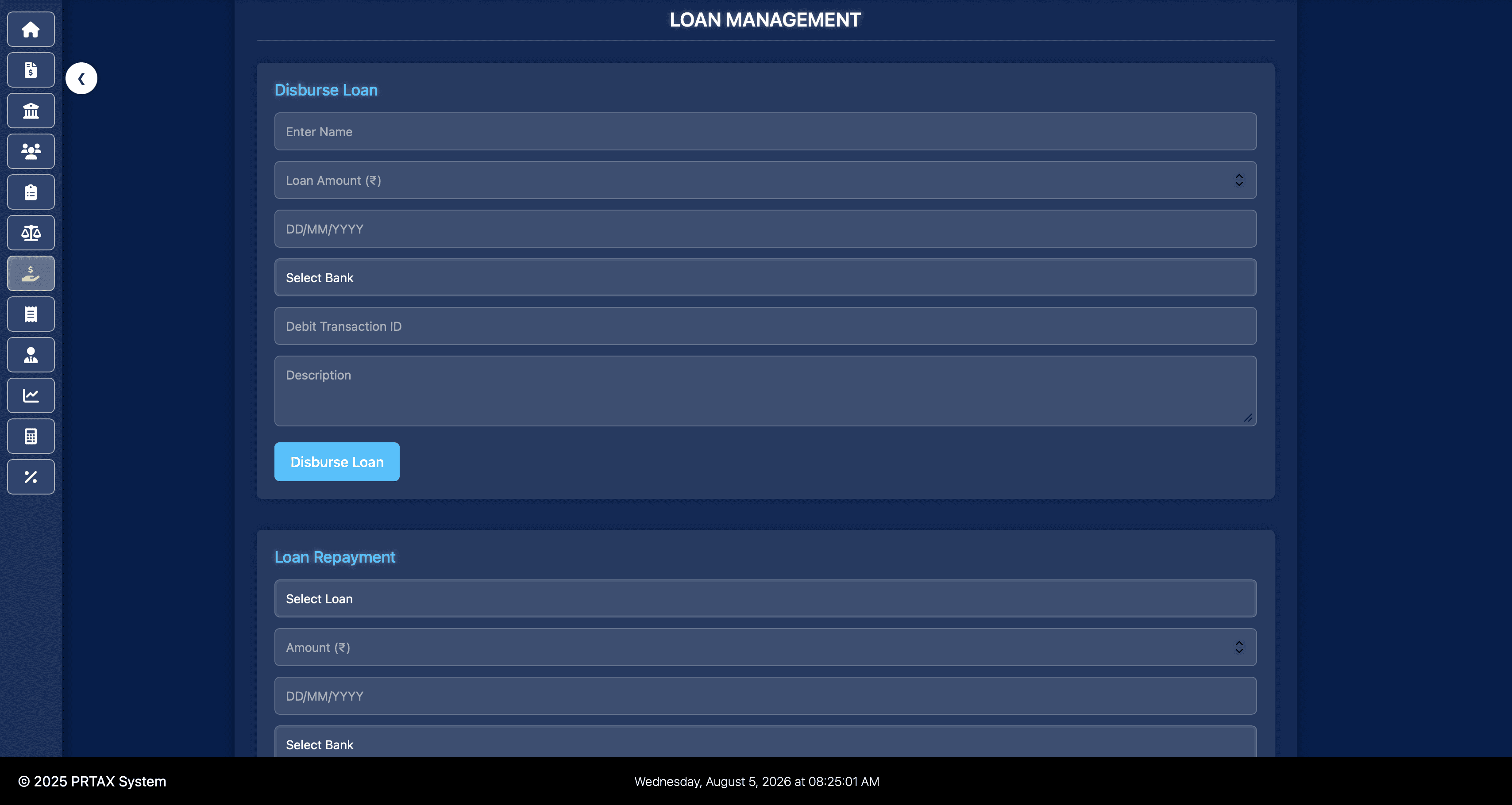 Loan disbursement and repayments in Property Tax Management System
