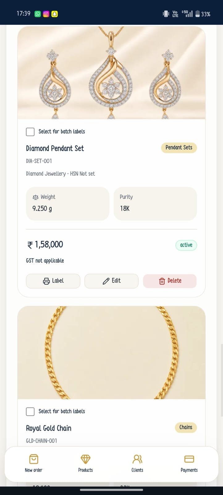 Visual product catalogue in the mobile-first Gold CRM application